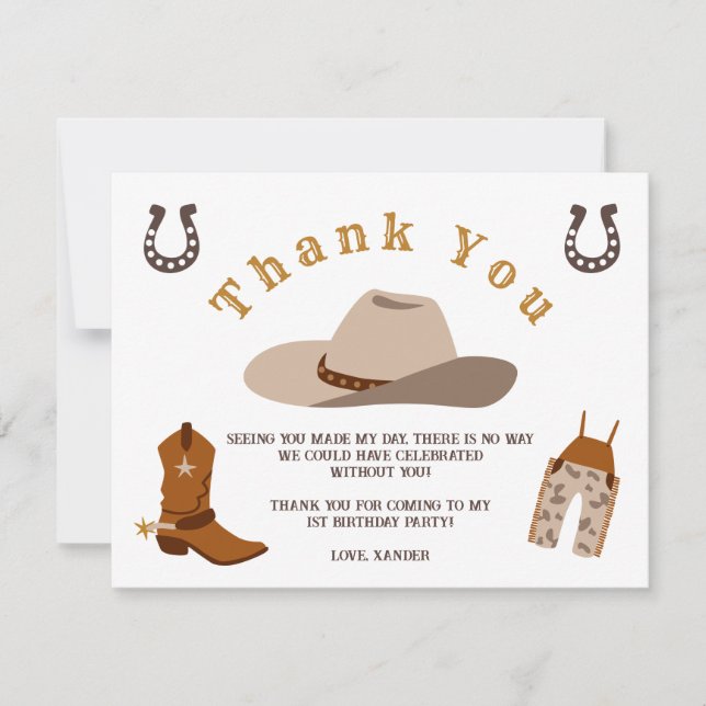 Tarjeta De Agradecimiento Wild West Rodeo Cowboy Gracias Cartas (Anverso)