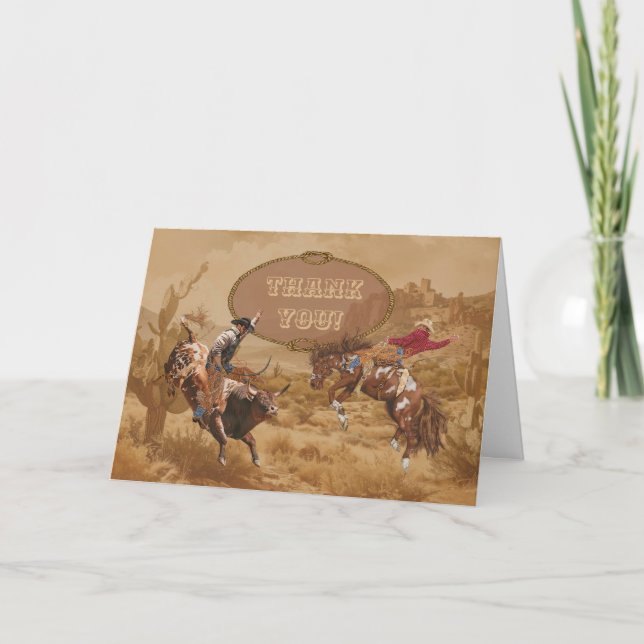 Tarjeta De Agradecimiento Wild Western Round Up Gracias (Anverso)