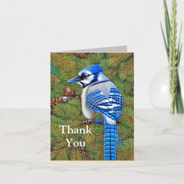 Tarjeta De Agradecimiento Wilderness Evergreen Blue Jay (Anverso)