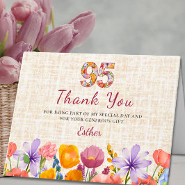 Tarjeta De Agradecimiento Wildflower 95th Birthday Party - Floral Number