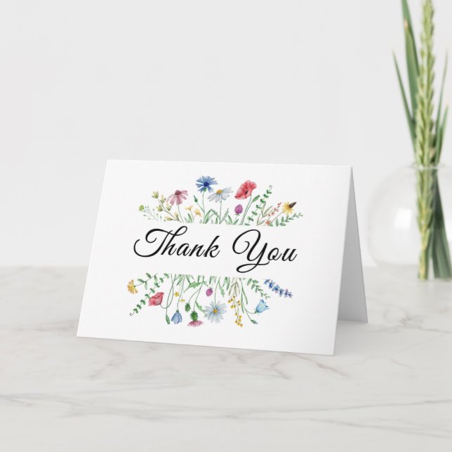 Tarjeta De Agradecimiento Wildflower and Pink Folded Thank You (Anverso)
