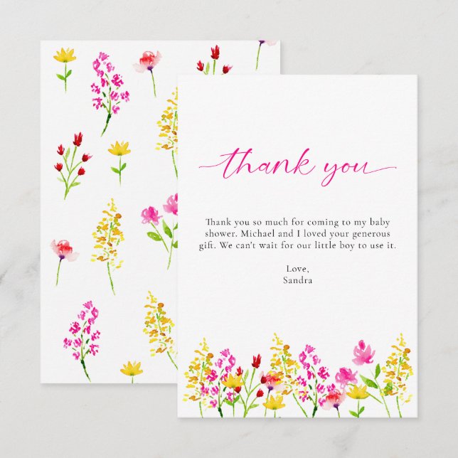 Tarjeta De Agradecimiento Wildflower Baby en Bloom Baby Shower Gracias (Anverso / Reverso)