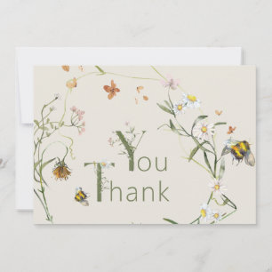 Tarjeta De Agradecimiento Wildflower Bee Beige Baby Shower