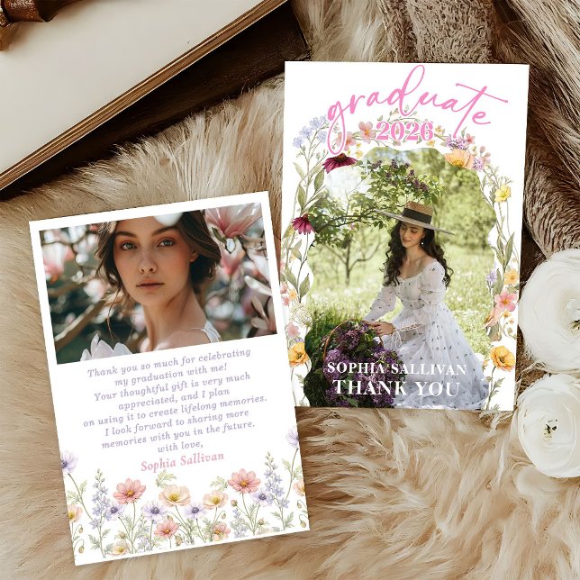 Tarjeta De Agradecimiento Wildflower Bloom Graduation  Party Thank You Card (Subido por el creador)