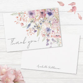 Tarjeta De Agradecimiento Wildflower Blush Pink Purple Floral