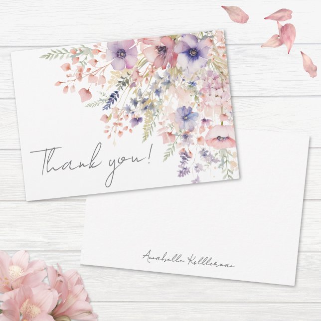 Tarjeta De Agradecimiento Wildflower Blush Pink Purple Floral (Wildflower Blush Pink Purple Floral Thank You Card)