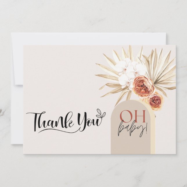 Tarjeta De Agradecimiento Wildflower Boho Baby Shower Gracias, Template (Anverso)