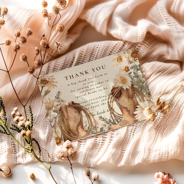 Tarjeta De Agradecimiento Wildflower Boots Country Bridal Shower (Subido por el creador)