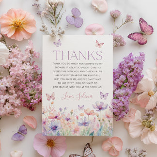 Tarjeta De Agradecimiento Wildflower Butterfly Bridal Shower Thank You Card