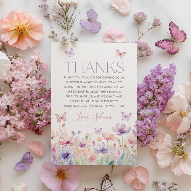 Tarjeta De Agradecimiento Wildflower Butterfly Bridal Shower Thank You Card (He gives her butterflies! Wildflower butterfly Thank you card in pastel colours)