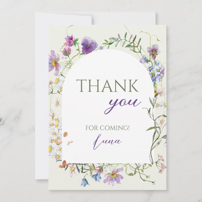 Tarjeta De Agradecimiento Wildflower First Birthday (Anverso)