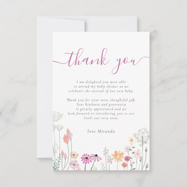 Tarjeta De Agradecimiento Wildflower Floral Baby Shower Gracias (Anverso)