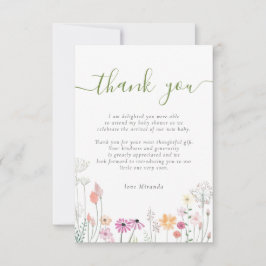 Tarjeta De Agradecimiento Wildflower Floral Baby Shower Gracias
