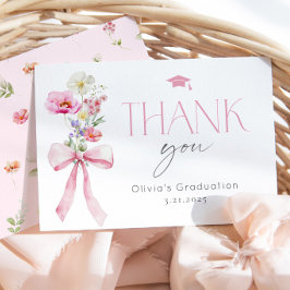 Tarjeta De Agradecimiento Wildflower Floral Pink Bow Graduation