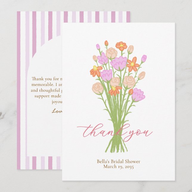 Tarjeta De Agradecimiento Wildflower Pastel Bridal Shower Custom Thank You  (Anverso / Reverso)