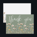 Tarjeta De Agradecimiento Wildflower Sage Green<br><div class="desc">Wildflower Thank You Card. This minimalist and elegant design is perfect for bridal showers, baby showers, or anyone who loves a simple, timeless style. The front features a sage green background with “thank you” displayed in a graceful script font, with a minimal arrangement of simple wildflowers along the bottom in...</div>