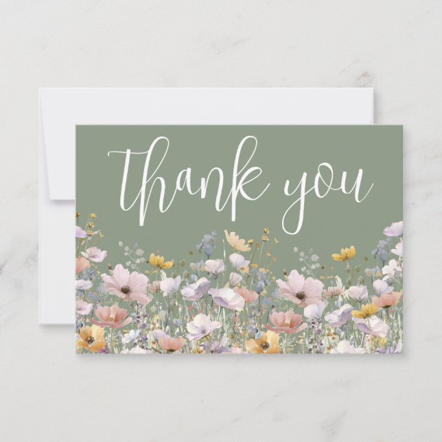 Tarjeta De Agradecimiento Wildflower Sage Green (Anverso)