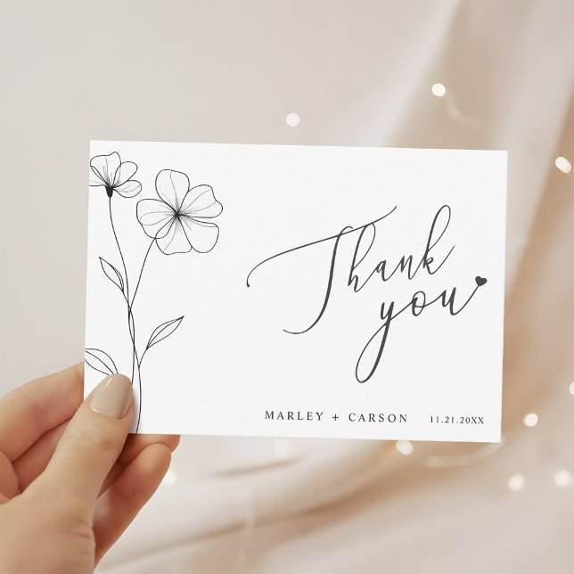 Tarjeta De Agradecimiento Wildflower Script Heart Romantic Wedding (Subido por el creador)