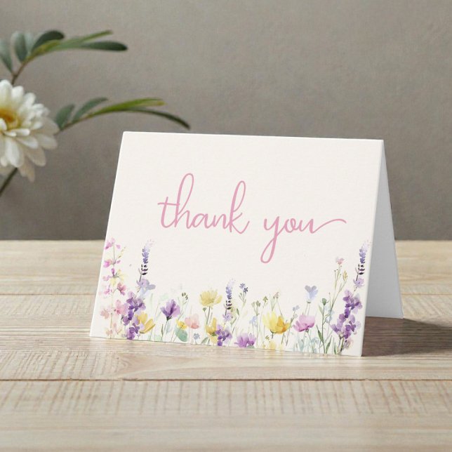 Tarjeta De Agradecimiento Wildflower Watercolor Baby Girl Shower (Wildflower Watercolor Baby Girl Shower Thank You Card)