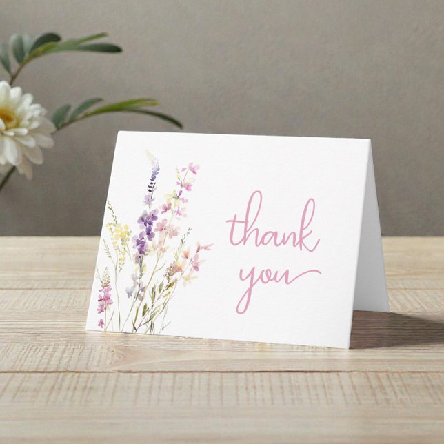 Tarjeta De Agradecimiento Wildflower Watercolor Baby Girl Shower (Wildflower Watercolor Baby Girl Shower Thank You Card)