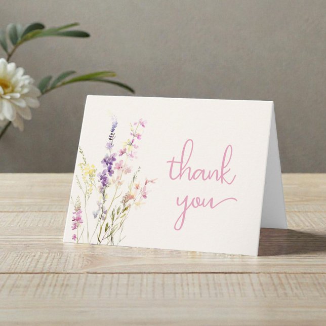 Tarjeta De Agradecimiento Wildflower Watercolor Baby Girl Shower (Wildflower Watercolor Baby Girl Shower Thank You Card)
