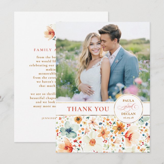 Tarjeta De Agradecimiento Wildflower Wedding Two Sided Thank You Photo (Anverso / Reverso)