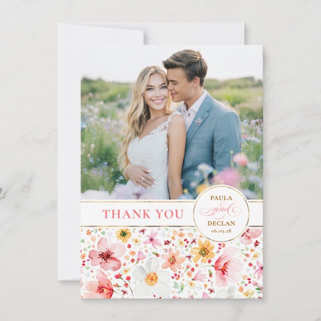 Tarjeta De Agradecimiento Wildflower Wedding Two Sided Thank You Photo (Anverso)