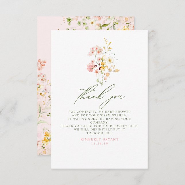 Tarjeta De Agradecimiento Wildflowers Baby Shower Little Gracias (Anverso / Reverso)