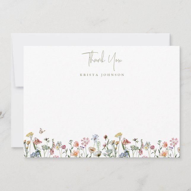 Tarjeta De Agradecimiento Wildflowers Baby Shower Personalizado Gracias (Anverso)