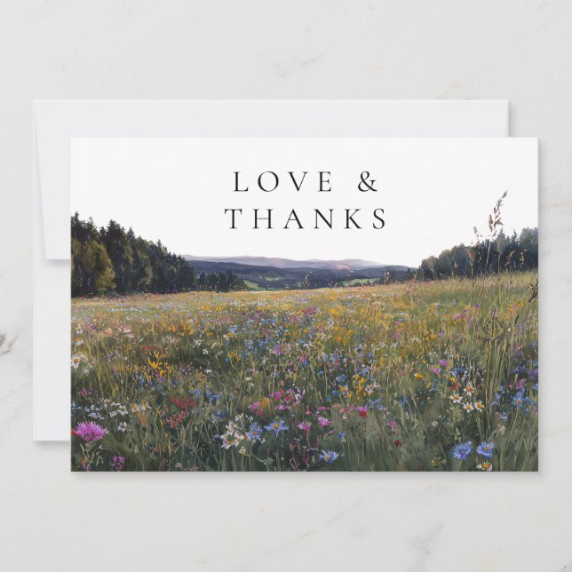 Tarjeta De Agradecimiento Wildflowers Floral Meadow Wedding Photo (Anverso)