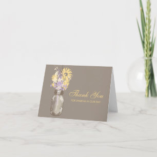 Tarjeta De Agradecimiento Wildflowers y girasoles del tarro de albañil