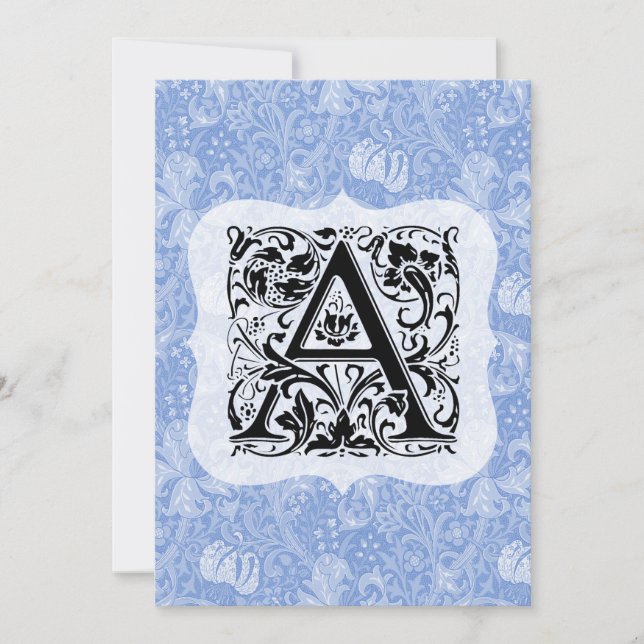 Tarjeta De Agradecimiento William Morris Alphabet Golden Lily Blue (Anverso)