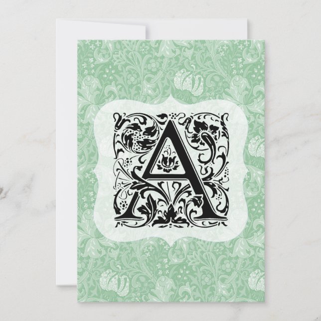 Tarjeta De Agradecimiento William Morris Alphabet Golden Lily Green (Anverso)