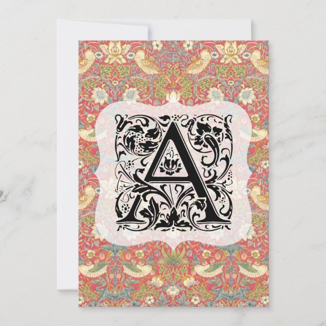 Tarjeta De Agradecimiento William Morris Alphabet Strawberry Thief Crimson (Anverso)