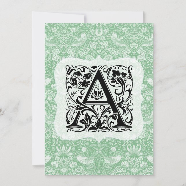 Tarjeta De Agradecimiento William Morris Alphabet Strawberry Thief Green (Anverso)