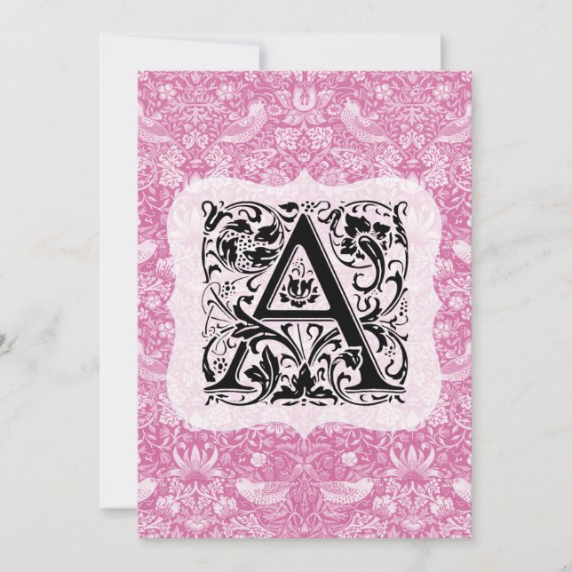 Tarjeta De Agradecimiento William Morris Alphabet Strawberry Thief Pink (Anverso)