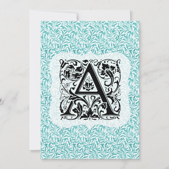 Tarjeta De Agradecimiento William Morris Alphabet Willow Bough Aqua Verde az (Anverso)