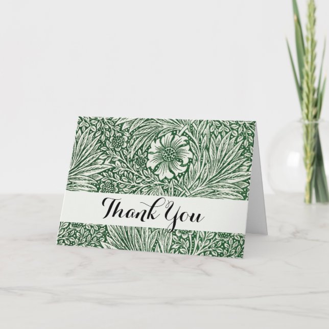 Tarjeta De Agradecimiento william morris marigold flor floral verde (Anverso)