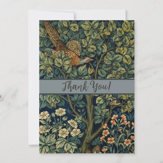 Tarjeta De Agradecimiento William Morris Pheasant Bird Tree Woodland (Anverso)