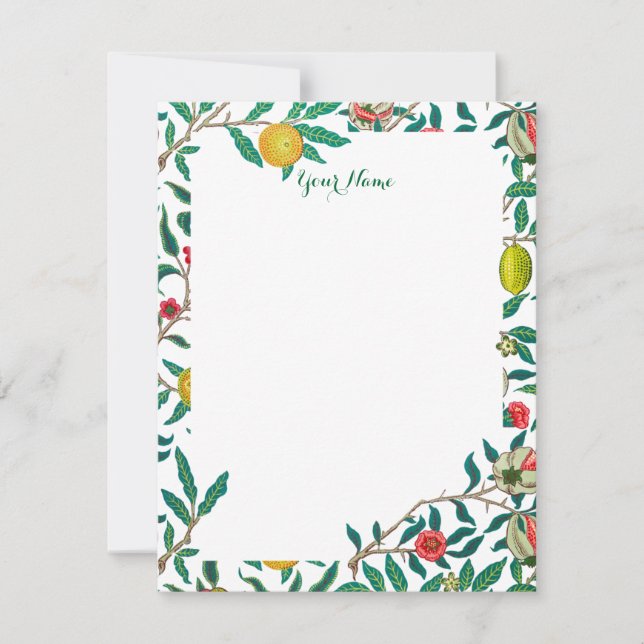 Tarjeta De Agradecimiento William Morris Pomegranate En Una Carta Blanca Bri (Anverso)