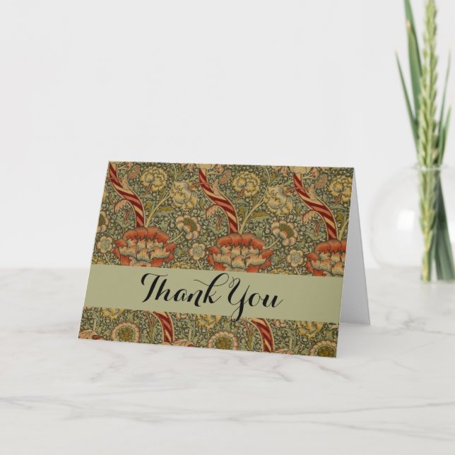 Tarjeta De Agradecimiento William Morris Wandle English Floral Damask Design (Anverso)