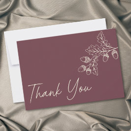 Tarjeta De Agradecimiento Wine Burgundy Minimalist Leaf Acorn Fall Wedding