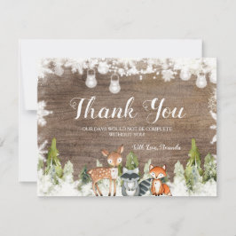 Tarjeta De Agradecimiento Winter Animals Wood Snowflakes Baby Shower