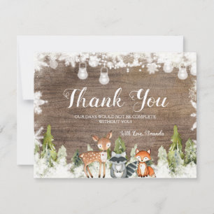 Tarjeta De Agradecimiento Winter Animals Wood Snowflakes Baby Shower