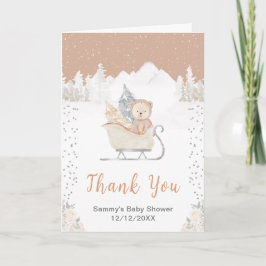 Tarjeta De Agradecimiento Winter Bear Brown Sleigh Baby Shower Gracias