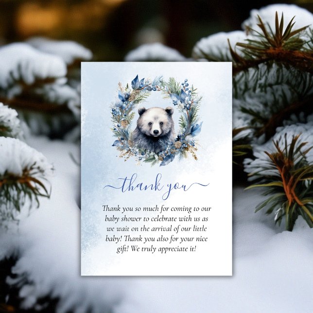 Tarjeta De Agradecimiento Winter Bear Watercolor Baby Shower Gracias (Winter Bear Watercolor Baby Shower Thank You)