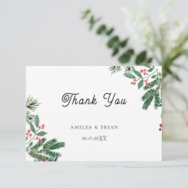 Tarjeta De Agradecimiento Winter Berries Pine Cone Greenery Boda