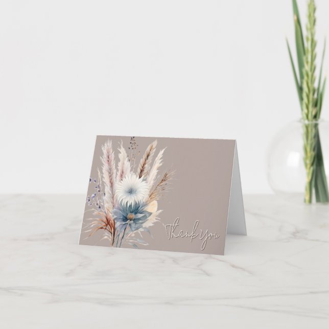 Tarjeta De Agradecimiento Winter Boho Floral Boda | Beige (Anverso)
