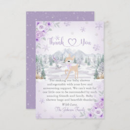 Tarjeta De Agradecimiento Winter Deer Purple Snowflake Baby Shower