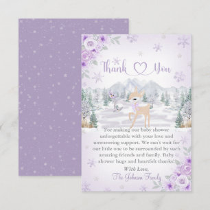 Tarjeta De Agradecimiento Winter Deer Purple Snowflake Baby Shower